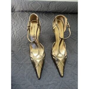 Chinese Laundry VEDA Pointed Toe T-Strap Bronze Gold Snakeskin Pumps SZ 9M Glam